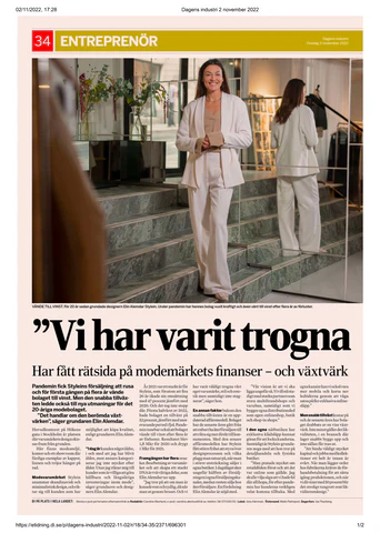 Stylein feature in Dagens Industri